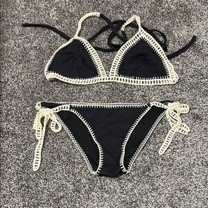 Black Bikini with Cream Crochet Trim